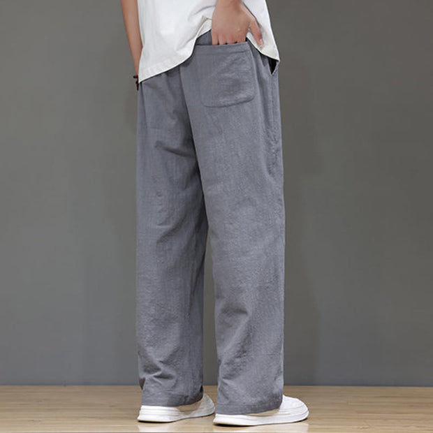 Buddha Stones Summer Men's Linen Straight Leg Pants With Pockets