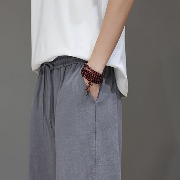 Buddha Stones Summer Men's Linen Straight Leg Pants With Pockets