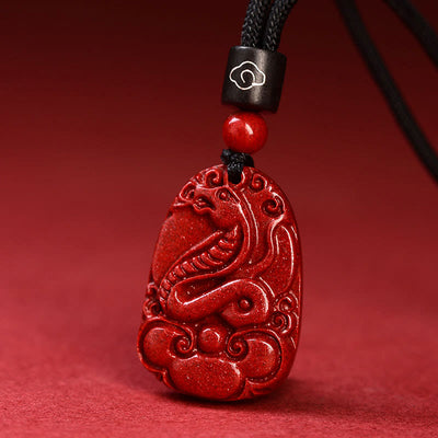 Buddha Stones Chinese Zodiac Black Rope Cinnabar Calm Necklace Pendant Necklaces & Pendants BS Snake