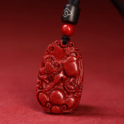 Buddha Stones Chinese Zodiac Black Rope Cinnabar Calm Necklace Pendant Necklaces & Pendants BS Ox