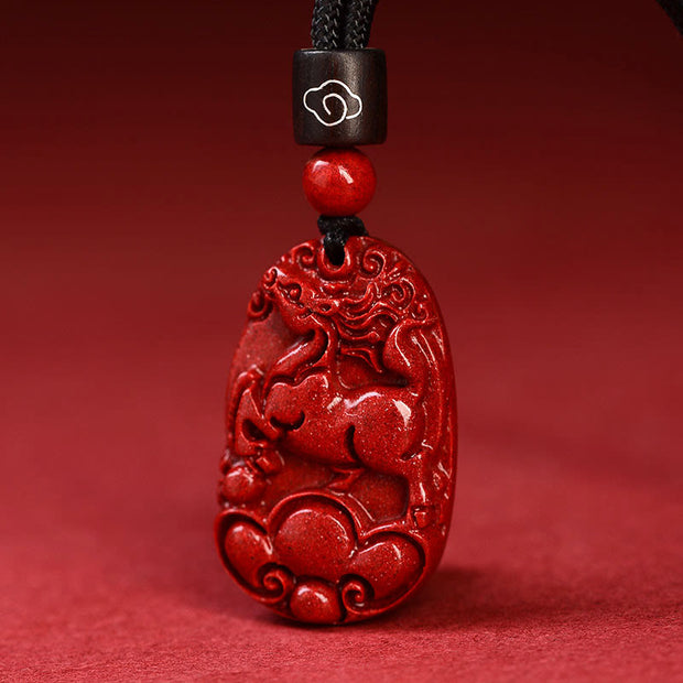 Buddha Stones Chinese Zodiac Black Rope Cinnabar Calm Necklace Pendant Necklaces & Pendants BS Horse