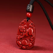 Buddha Stones Chinese Zodiac Black Rope Cinnabar Calm Necklace Pendant Necklaces & Pendants BS Pig