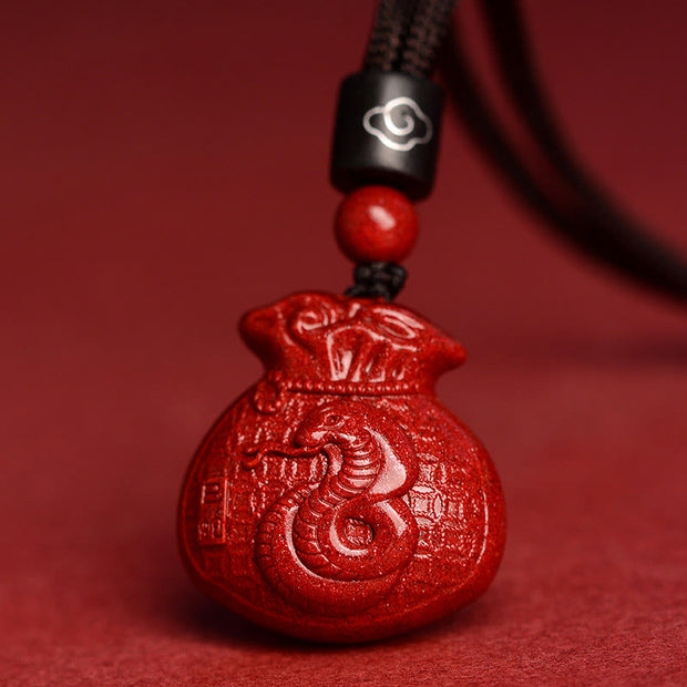 Buddha Stones Chinese Zodiac Money Bag Shape Cinnabar Calm Necklace Pendant Necklaces & Pendants BS Snake