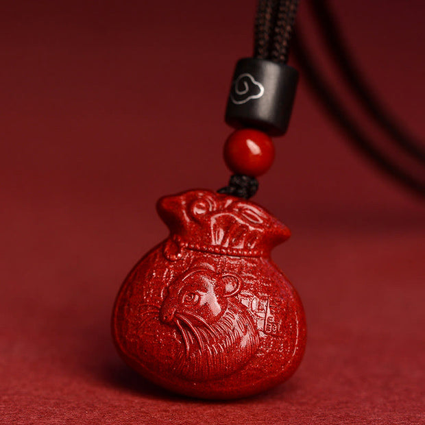 Buddha Stones Chinese Zodiac Money Bag Shape Cinnabar Calm Necklace Pendant Necklaces & Pendants BS Rat