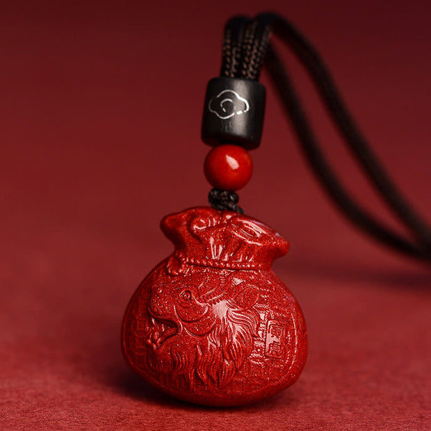 Buddha Stones Chinese Zodiac Money Bag Shape Cinnabar Calm Necklace Pendant Necklaces & Pendants BS Tiger