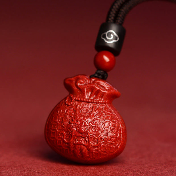 Buddha Stones Chinese Zodiac Money Bag Shape Cinnabar Calm Necklace Pendant Necklaces & Pendants BS Dragon