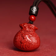 Buddha Stones Chinese Zodiac Money Bag Shape Cinnabar Calm Necklace Pendant Necklaces & Pendants BS Rooster