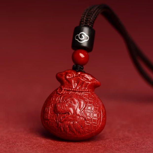 Buddha Stones Chinese Zodiac Money Bag Shape Cinnabar Calm Necklace Pendant Necklaces & Pendants BS Dog