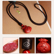 Buddha Stones Chinese Zodiac Money Bag Shape Cinnabar Calm Necklace Pendant Necklaces & Pendants BS 5