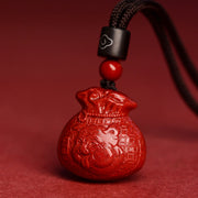 Buddha Stones Chinese Zodiac Money Bag Shape Cinnabar Calm Necklace Pendant Necklaces & Pendants BS Pig