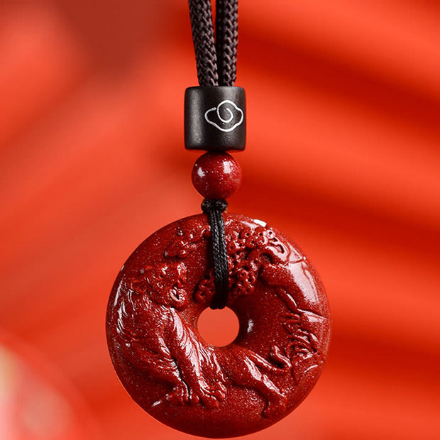 Buddha Stones Chinese Zodiac Cinnabar Peace Buckle Calm Necklace Pendant Necklaces & Pendants BS Tiger Small 28*8mm