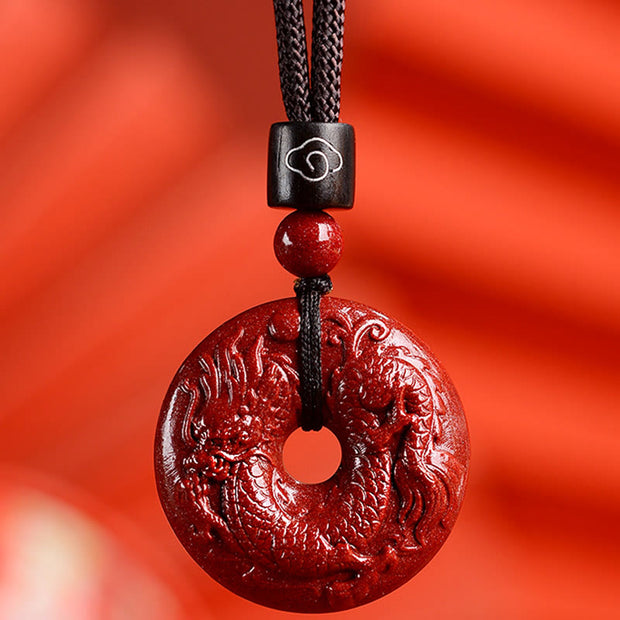 Buddha Stones Chinese Zodiac Cinnabar Peace Buckle Calm Necklace Pendant Necklaces & Pendants BS Dragon Small 28*8mm