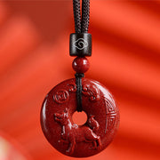 Buddha Stones Chinese Zodiac Cinnabar Peace Buckle Calm Necklace Pendant