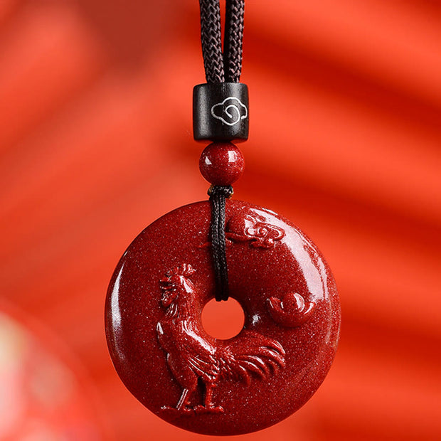 Buddha Stones Chinese Zodiac Cinnabar Peace Buckle Calm Necklace Pendant Necklaces & Pendants BS Rooster Medium 32*9mm