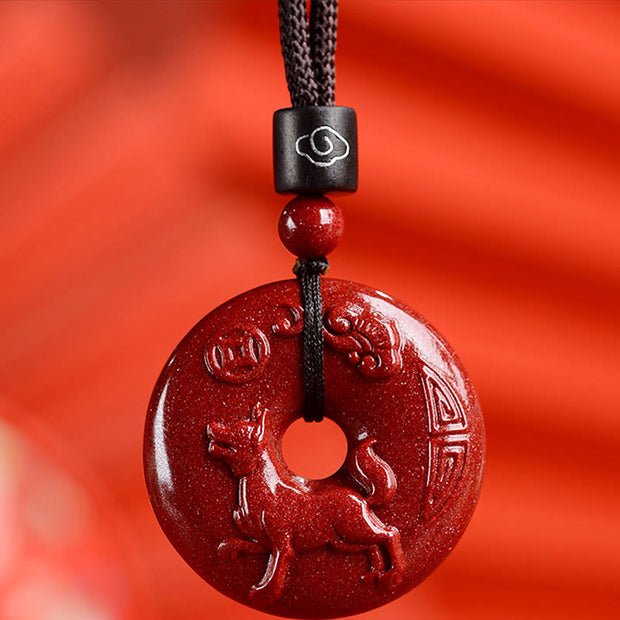 Buddha Stones Chinese Zodiac Cinnabar Peace Buckle Calm Necklace Pendant Necklaces & Pendants BS Dog Medium 32*9mm