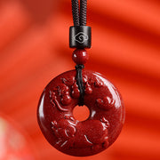 Buddha Stones Chinese Zodiac Cinnabar Peace Buckle Calm Necklace Pendant Necklaces & Pendants BS Pig Medium 32*9mm