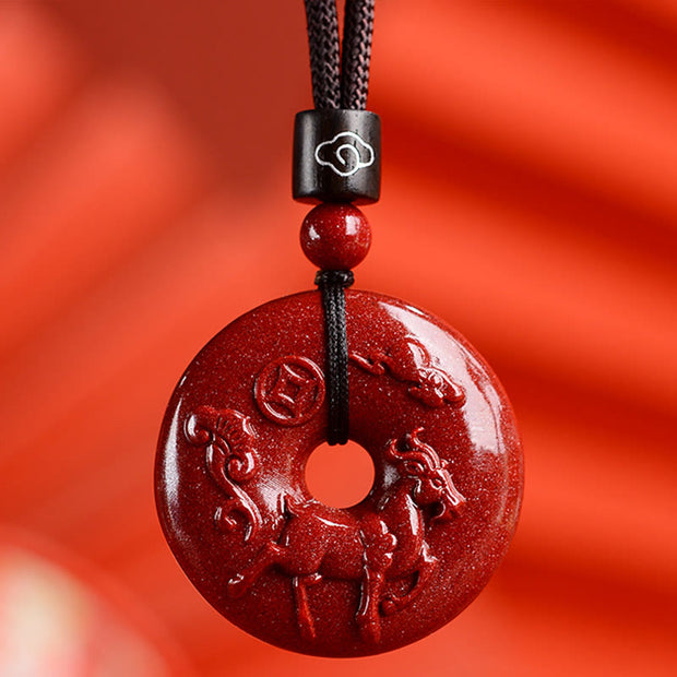 Buddha Stones Chinese Zodiac Cinnabar Peace Buckle Calm Necklace Pendant Necklaces & Pendants BS Goat Medium 32*9mm