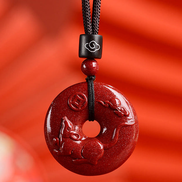 Buddha Stones Chinese Zodiac Cinnabar Peace Buckle Calm Necklace Pendant