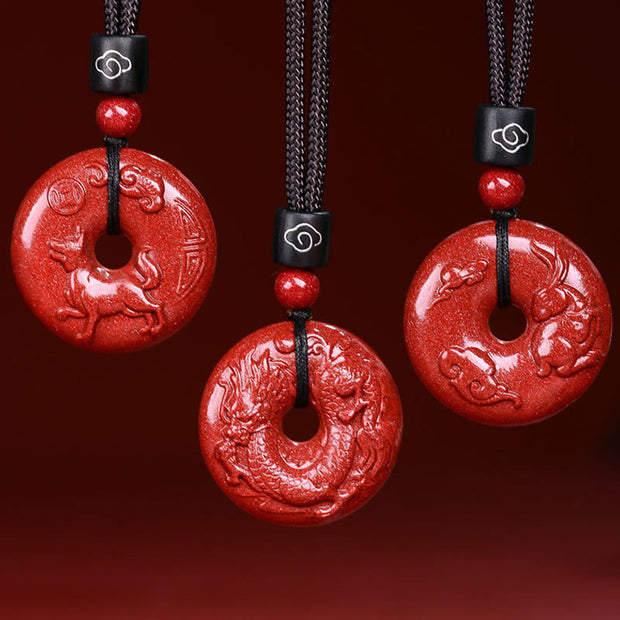 Buddha Stones Chinese Zodiac Cinnabar Peace Buckle Calm Necklace Pendant Necklaces & Pendants BS 39