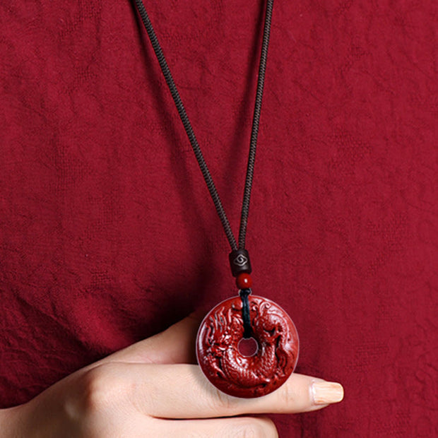 Buddha Stones Chinese Zodiac Cinnabar Peace Buckle Calm Necklace Pendant Necklaces & Pendants BS 25