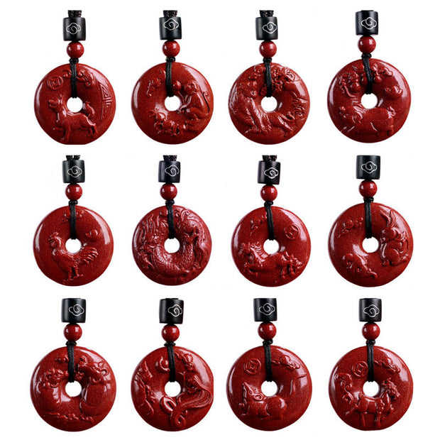 Buddha Stones Chinese Zodiac Cinnabar Peace Buckle Calm Necklace Pendant Necklaces & Pendants BS 40