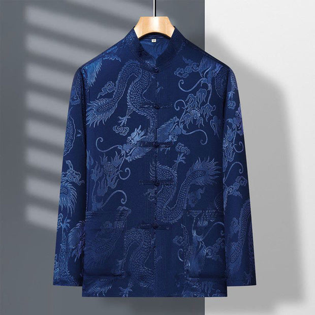 Buddha Stones 2Pcs Tang Suit Dragon Frog-Button Men's Long Sleeve Shirt Pants Clothing Set