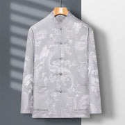 Buddha Stones 2Pcs Tang Suit Dragon Frog-Button Men's Long Sleeve Shirt Pants Clothing Set Men's Meditation Cloth BS 7