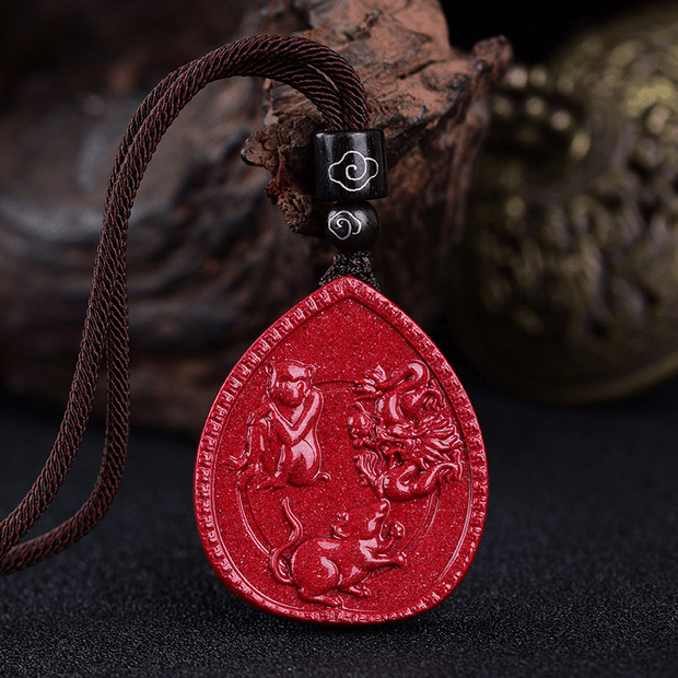 Buddha Stones Chinese Zodiac Cinnabar Blessing Necklace Pendant Necklaces & Pendants BS Monkey， Rat And Dragon