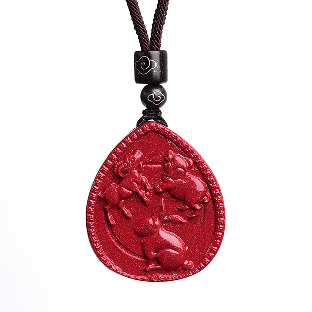 Buddha Stones Chinese Zodiac Cinnabar Calm Necklace Pendant