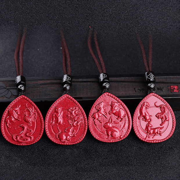 Buddha Stones Chinese Zodiac Cinnabar Blessing Necklace Pendant Necklaces & Pendants BS 12