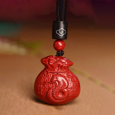 Buddha Stones Chinese Zodiac Money Bag Shape Cinnabar Calm Necklace Pendant Necklaces & Pendants BS main