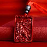 Buddha Stones Chinese Zodiac Cinnabar Rectangle Calm Necklace Pendant Necklaces & Pendants BS Tiger