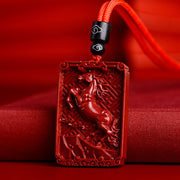 Buddha Stones Chinese Zodiac Cinnabar Rectangle Calm Necklace Pendant Necklaces & Pendants BS Horse