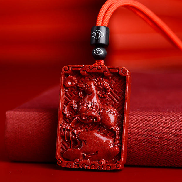 Buddha Stones Chinese Zodiac Cinnabar Calm Necklace Pendant