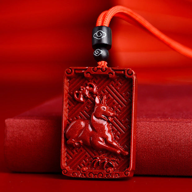 Buddha Stones Chinese Zodiac Cinnabar Rectangle Calm Necklace Pendant Necklaces & Pendants BS Dog