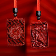 Buddha Stones Chinese Zodiac Cinnabar Rectangle Calm Necklace Pendant Necklaces & Pendants BS 5