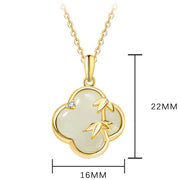 Buddha Stones Hetian Jade 925 Sterling Silver Four Leaf Clover Bamboo Growth Necklace Pendant Necklaces & Pendants BS 2