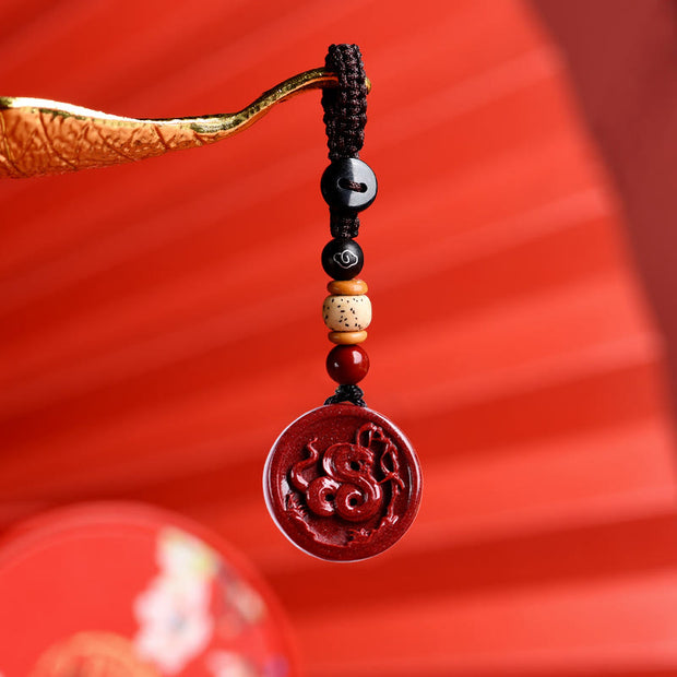 Buddha Stones Chinese Zodiac Cinnabar Calm Phone Hanging Decoration Key Chain Necklace Pendant Necklaces & Pendants BS Snake Key Chain