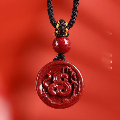 Buddha Stones Chinese Zodiac Cinnabar Calm Phone Hanging Decoration Key Chain Necklace Pendant Necklaces & Pendants BS Snake Necklace