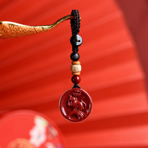 Buddha Stones Chinese Zodiac Cinnabar Calm Phone Hanging Decoration Key Chain Necklace Pendant Necklaces & Pendants BS Rat Key Chain