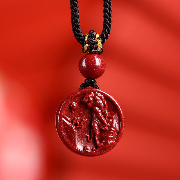 Buddha Stones Chinese Zodiac Cinnabar Calm Phone Hanging Decoration Key Chain Necklace Pendant Necklaces & Pendants BS Tiger Necklace