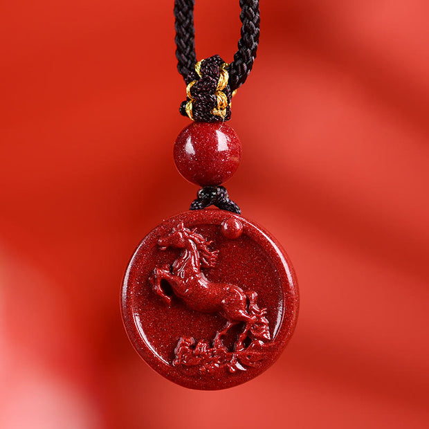 Buddha Stones Chinese Zodiac Cinnabar Calm Phone Hanging Decoration Key Chain Necklace Pendant Necklaces & Pendants BS Horse Necklace