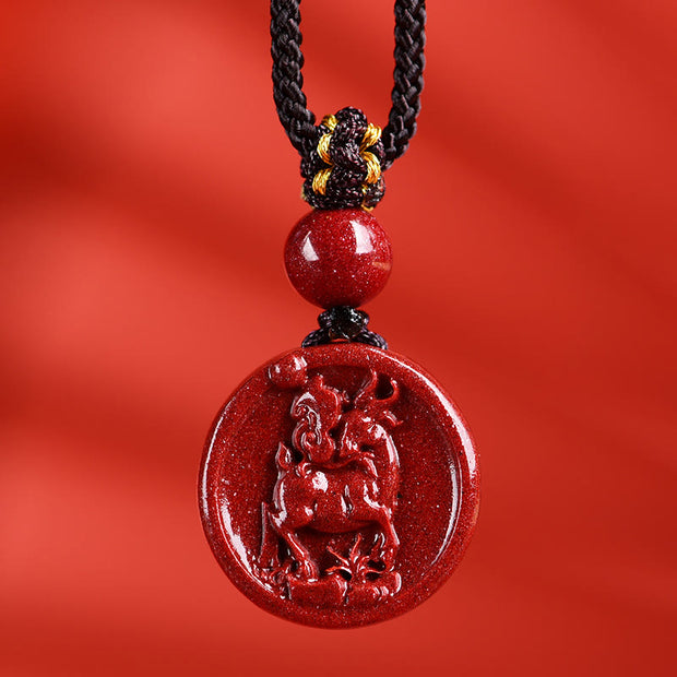 Buddha Stones Chinese Zodiac Cinnabar Calm Phone Hanging Decoration Key Chain Necklace Pendant Necklaces & Pendants BS Goat Necklace