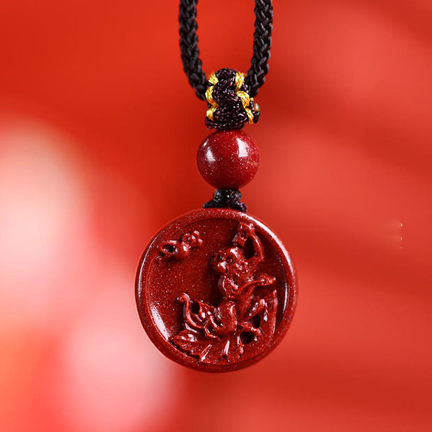 Buddha Stones Chinese Zodiac Cinnabar Calm Phone Hanging Decoration Key Chain Necklace Pendant Necklaces & Pendants BS Monkey Necklace