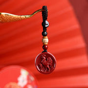 Buddha Stones Chinese Zodiac Cinnabar Calm Phone Hanging Decoration Key Chain Necklace Pendant Necklaces & Pendants BS Rooster Key Chain