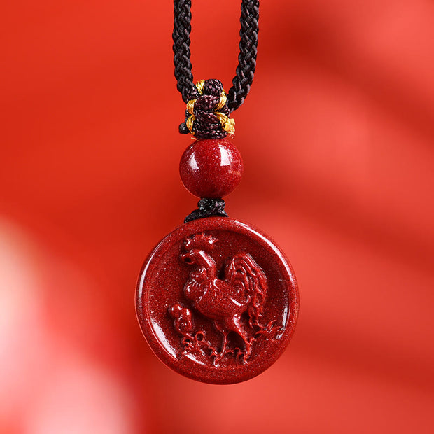 Buddha Stones Chinese Zodiac Cinnabar Calm Phone Hanging Decoration Key Chain Necklace Pendant Necklaces & Pendants BS Rooster Necklace