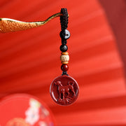 Buddha Stones Chinese Zodiac Cinnabar Calm Phone Hanging Decoration Key Chain Necklace Pendant