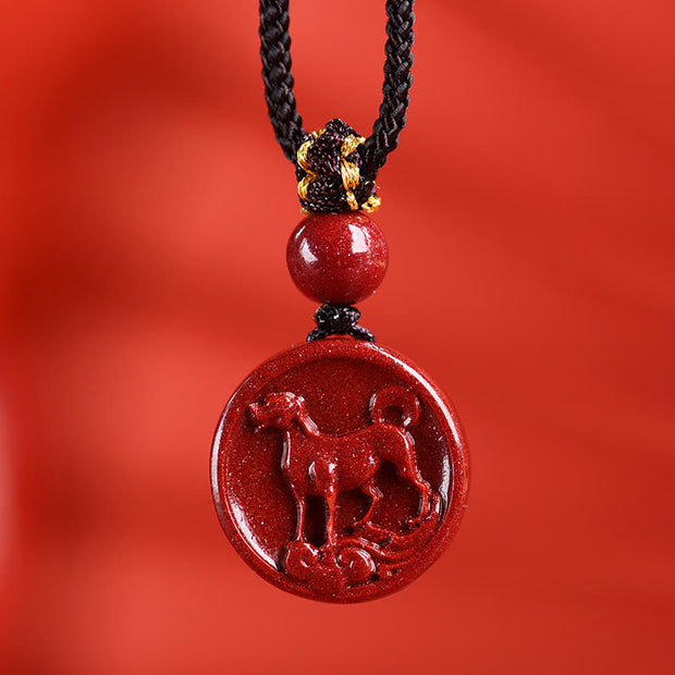 Buddha Stones Chinese Zodiac Cinnabar Calm Phone Hanging Decoration Key Chain Necklace Pendant Necklaces & Pendants BS Dog Necklace