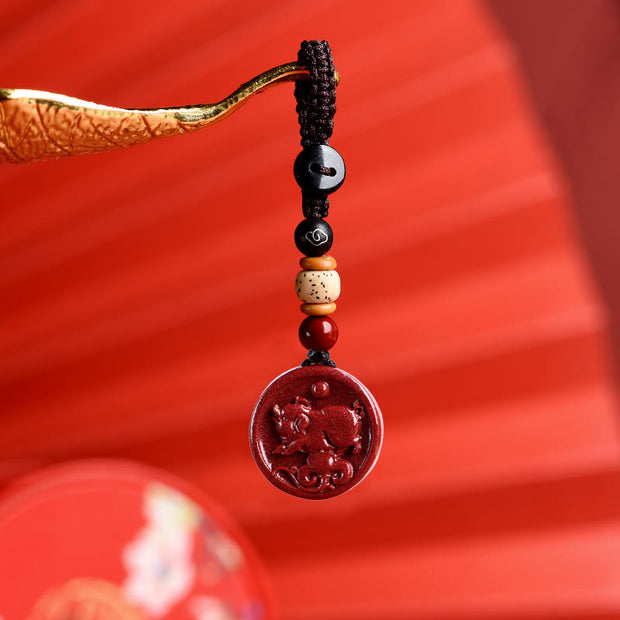 Buddha Stones Chinese Zodiac Cinnabar Calm Phone Hanging Decoration Key Chain Necklace Pendant Necklaces & Pendants BS Pig Key Chain