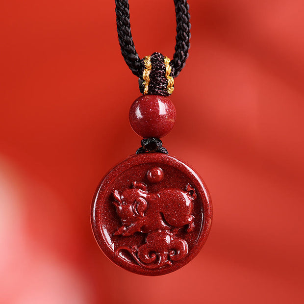 Buddha Stones Chinese Zodiac Cinnabar Calm Phone Hanging Decoration Key Chain Necklace Pendant Necklaces & Pendants BS Pig Necklace